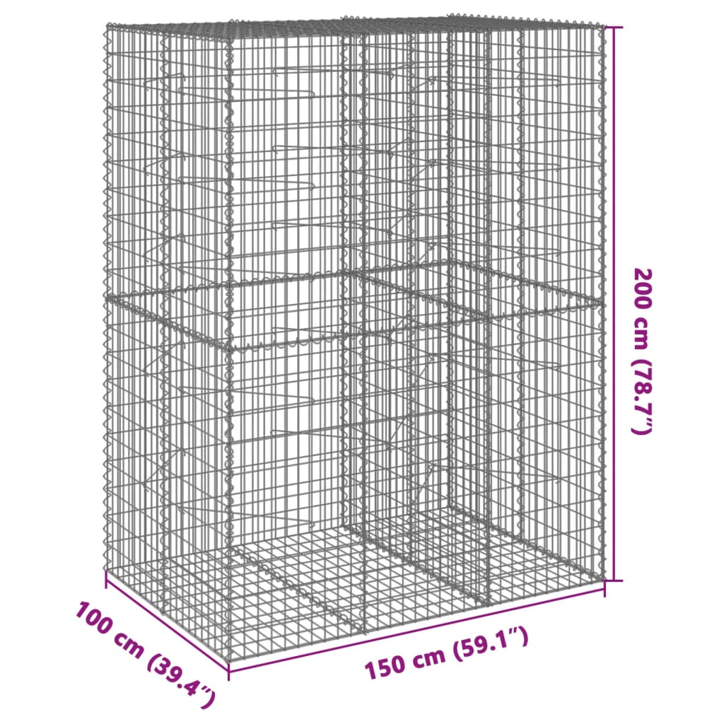 vidaXL Kosz gabionowy z pokrywą, 150x100x200 cm, galwanizowane żelazo