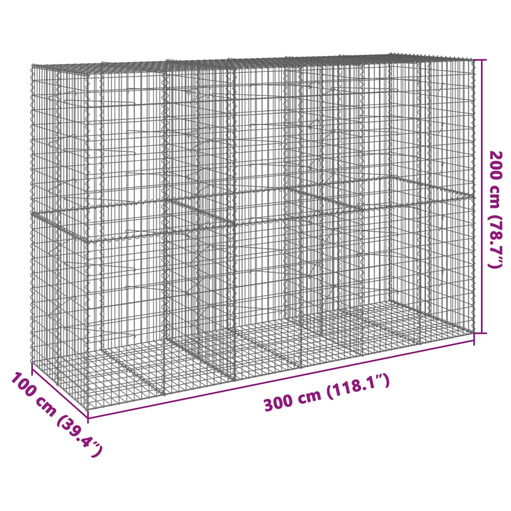 vidaXL Kosz gabionowy z pokrywą, 300x100x200 cm, galwanizowane żelazo