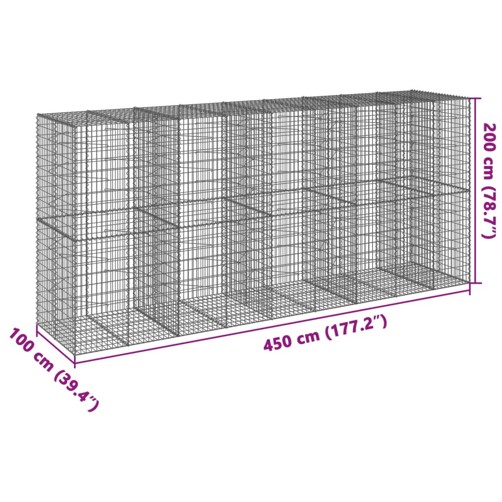 vidaXL Kosz gabionowy z pokrywą, 450x100x200 cm, galwanizowane żelazo