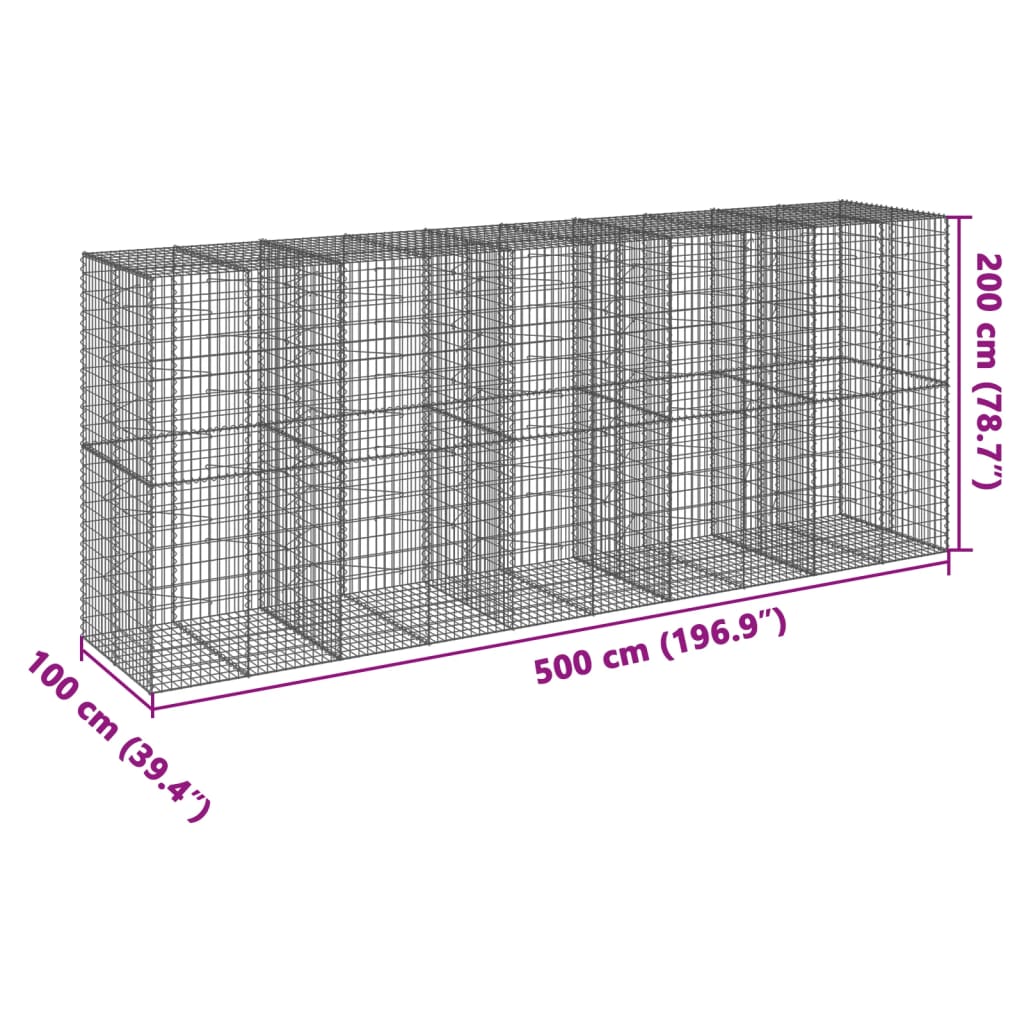 vidaXL Kosz gabionowy z pokrywą, 500x100x200 cm, galwanizowane żelazo