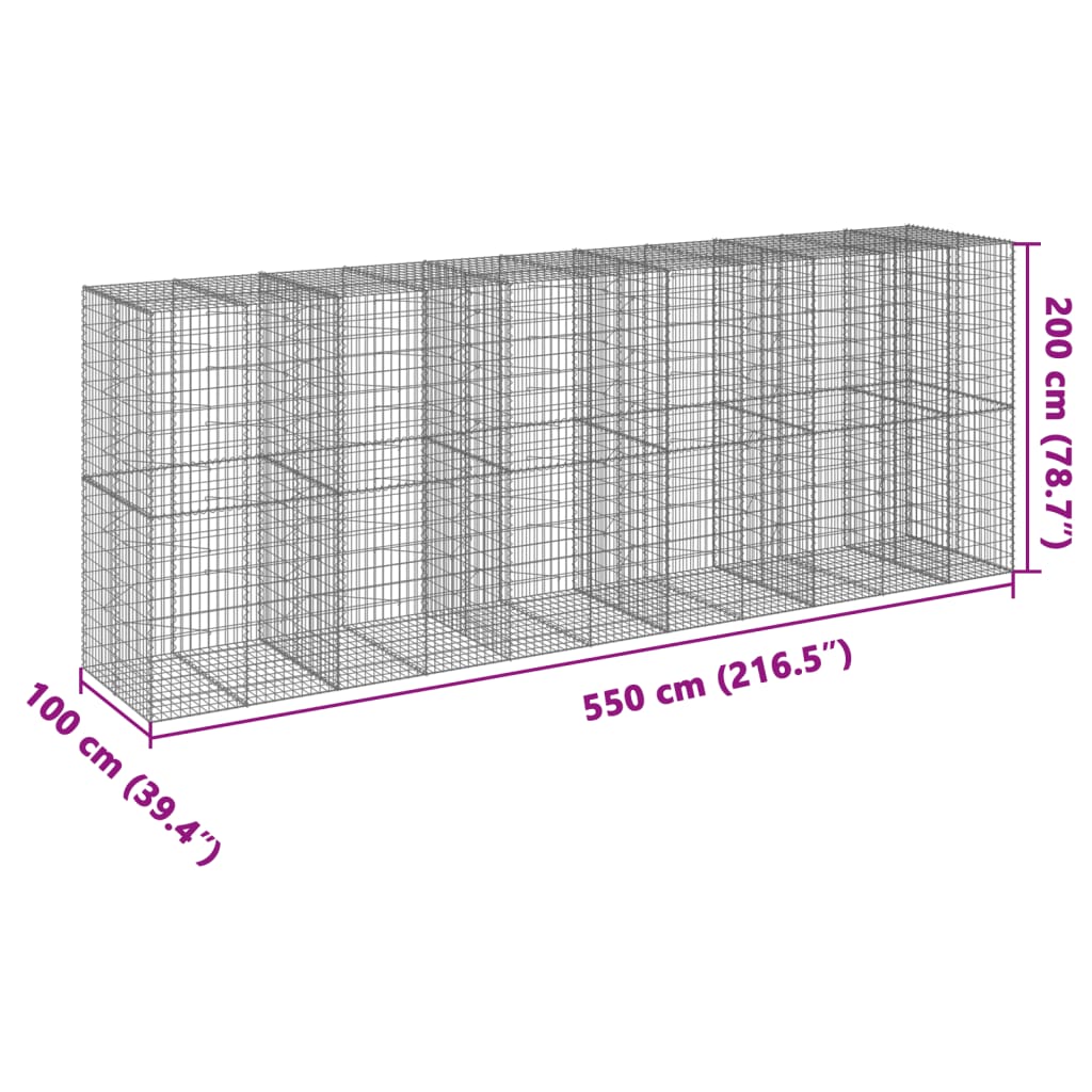 vidaXL Kosz gabionowy z pokrywą, 550x100x200 cm, galwanizowane żelazo