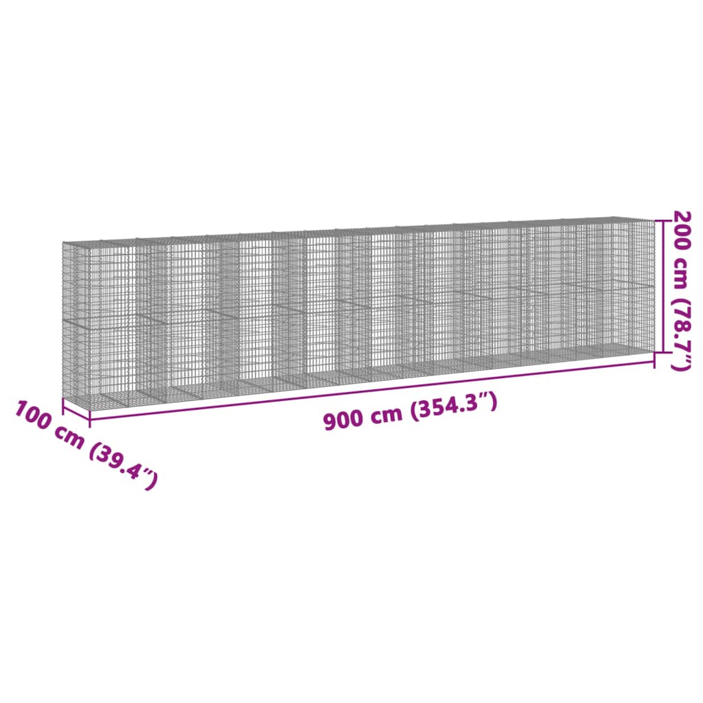 vidaXL Kosz gabionowy z pokrywą, 900x100x200 cm, galwanizowane żelazo