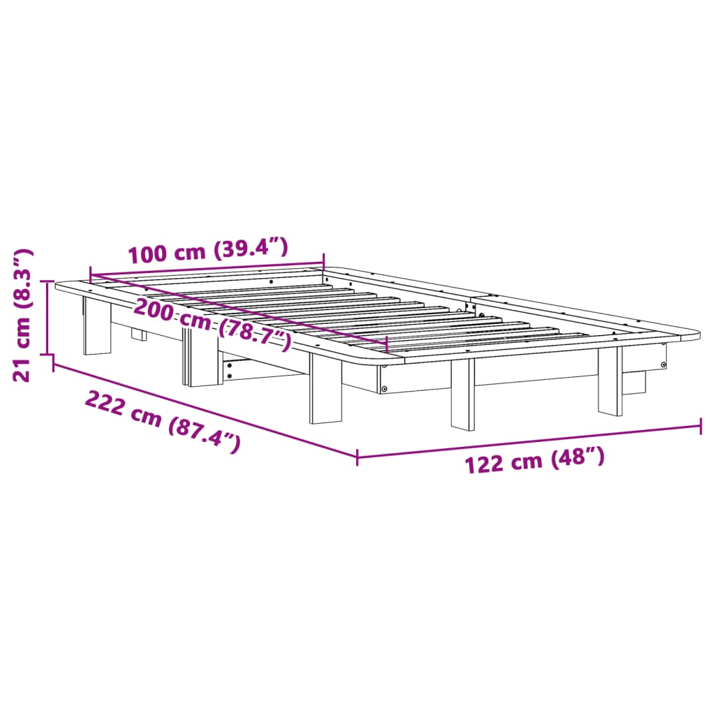 vidaXL Rama łóżka bez materaca, 100x200 cm, lite drewno sosnowe