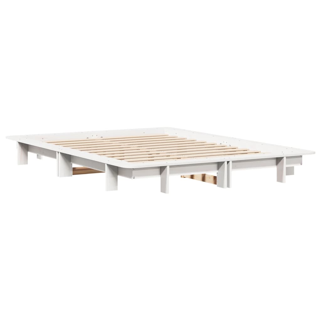 vidaXL Rama łóżka bez materaca, biała, 135x190 cm, lite drewno sosnowe