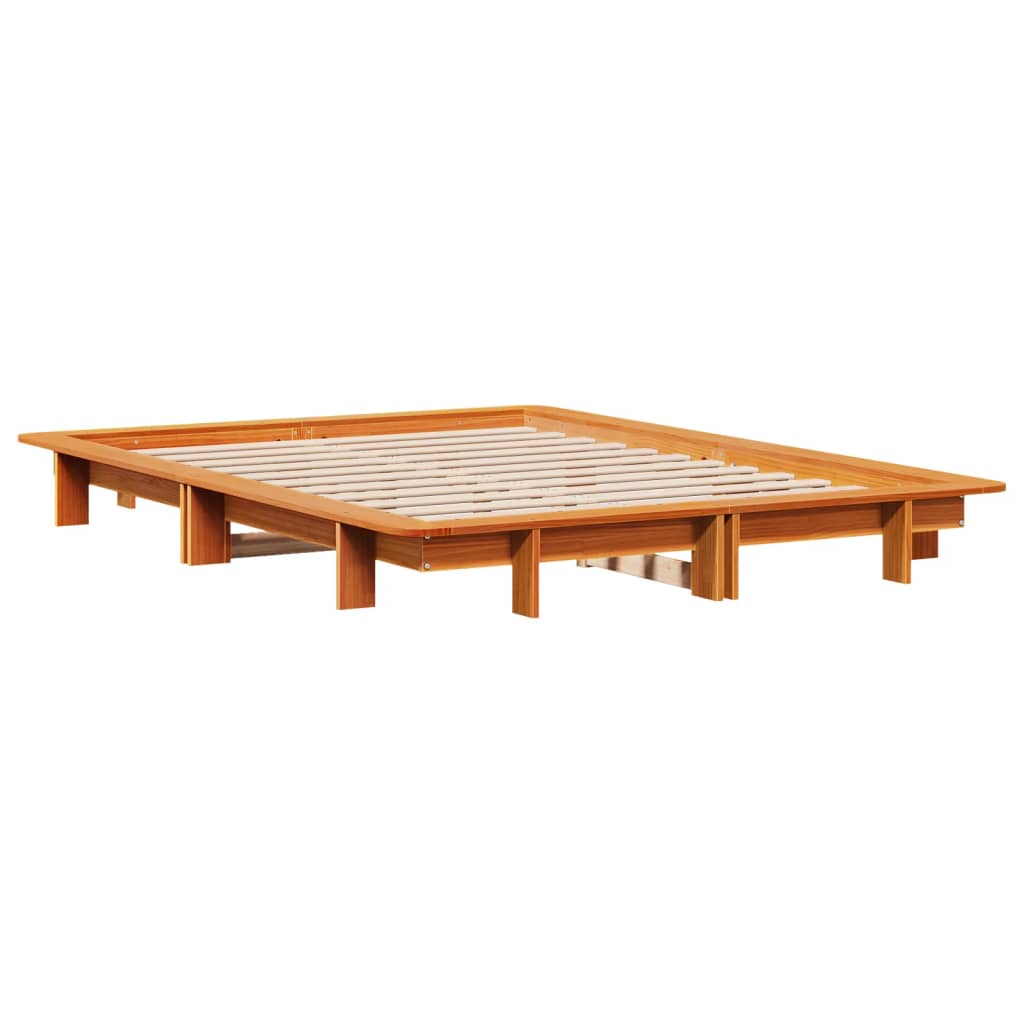 vidaXL Rama łóżka bez materaca, woskowy brąz, 135x190 cm, lita sosna