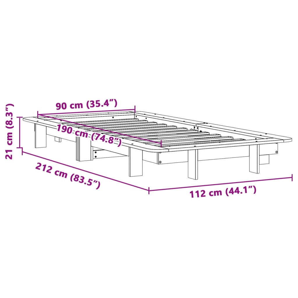 vidaXL Rama łóżka bez materaca, biała, 90x190 cm, lite drewno sosnowe