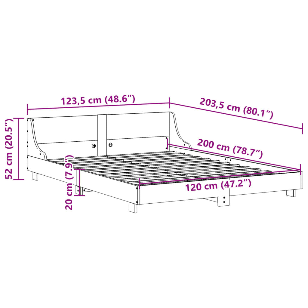 vidaXL Rama łóżka bez materaca, biała, 120x200 cm, drewno sosnowe