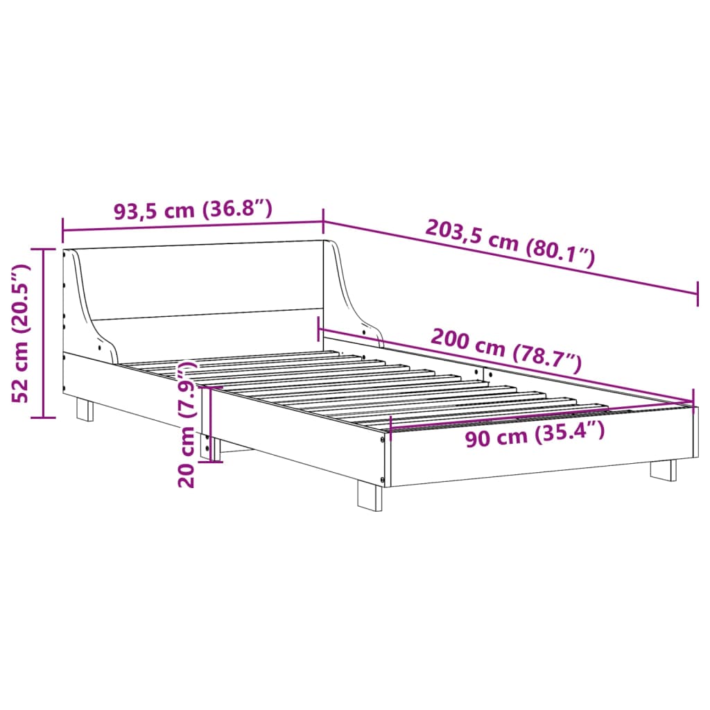 vidaXL Rama łóżka bez materaca, biała, 90x200 cm, lite drewno sosnowe
