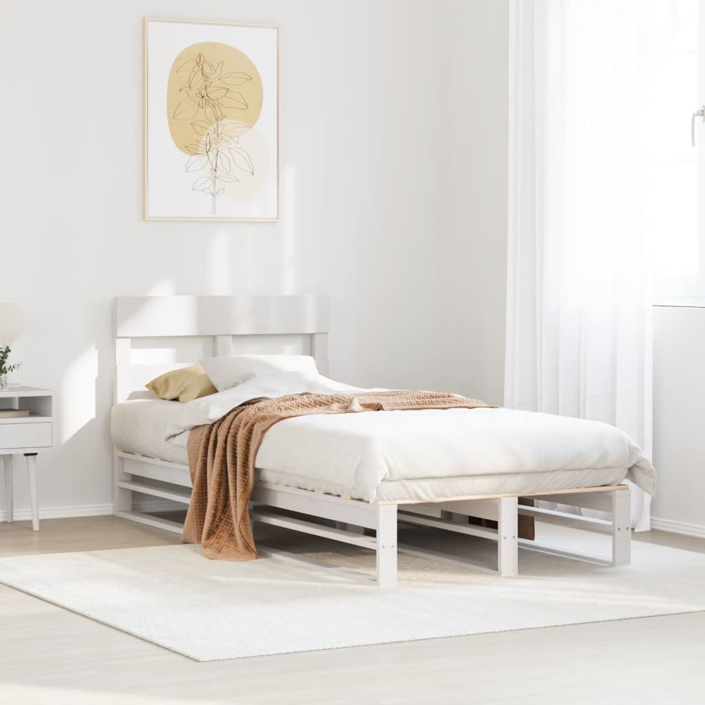 vidaXL Rama łóżka bez materaca, biała, 100x200 cm, lite drewno sosnowe