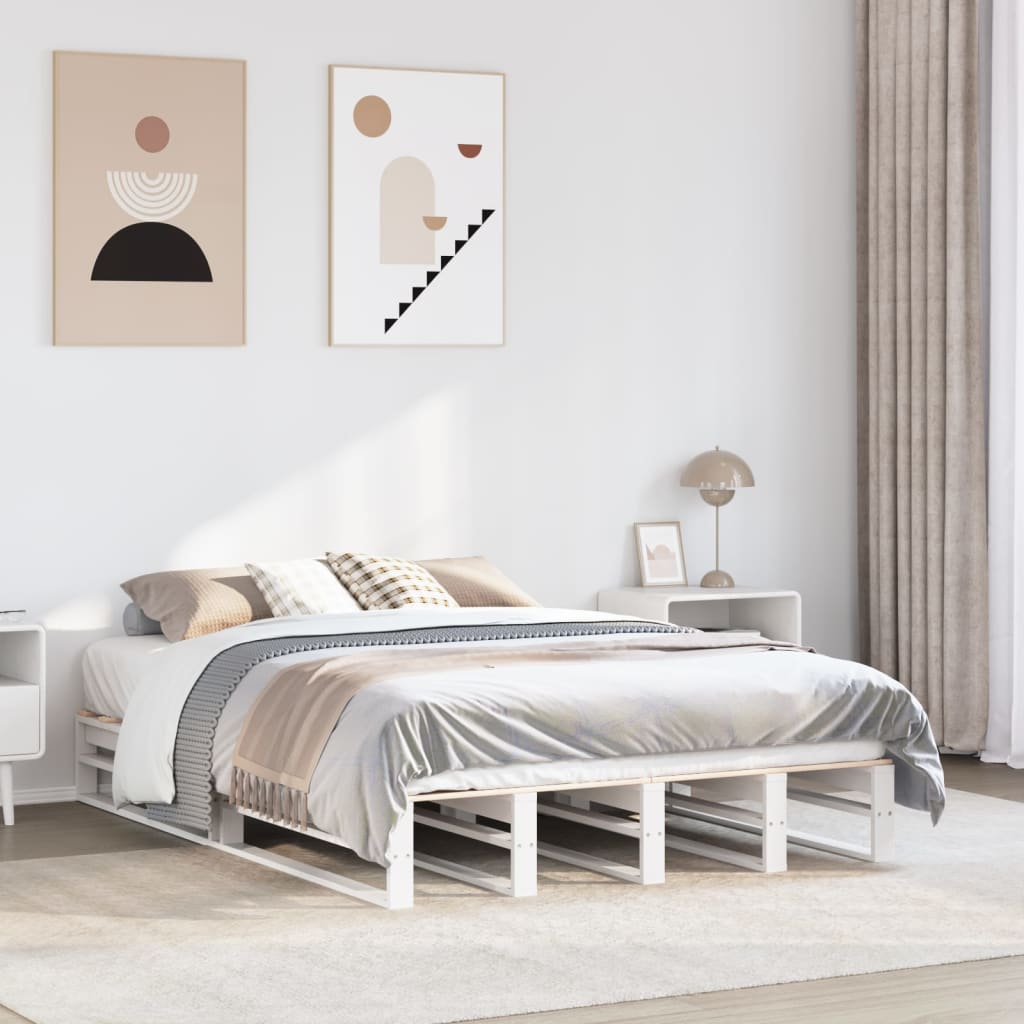 vidaXL Rama łóżka bez materaca, biała, 135x190 cm, lite drewno sosnowe