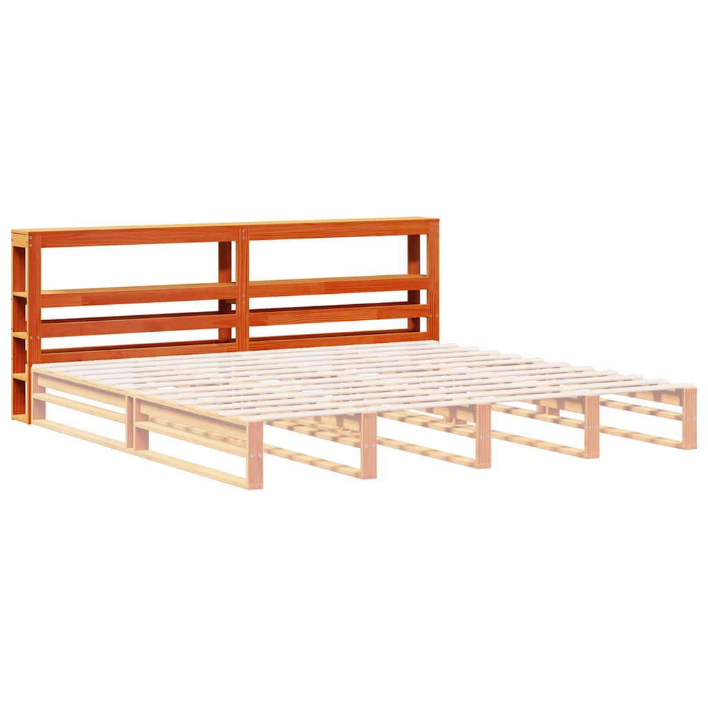 vidaXL Wezgłowie do łóżka, z półkami, woskowy brąz, 200 cm, sosnowe