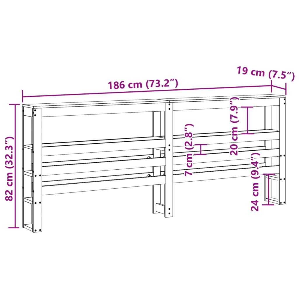 vidaXL Wezgłowie do łóżka, z półkami, białe, 180 cm, drewno sosnowe