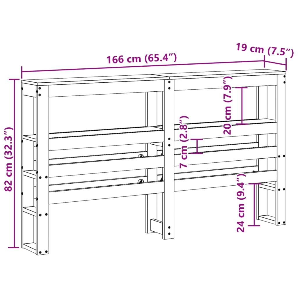 vidaXL Wezgłowie do łóżka, z półkami, woskowy brąz, 160 cm, sosnowe