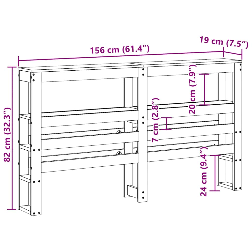 vidaXL Wezgłowie do łóżka, z półkami, 150 cm, lite drewno sosnowe