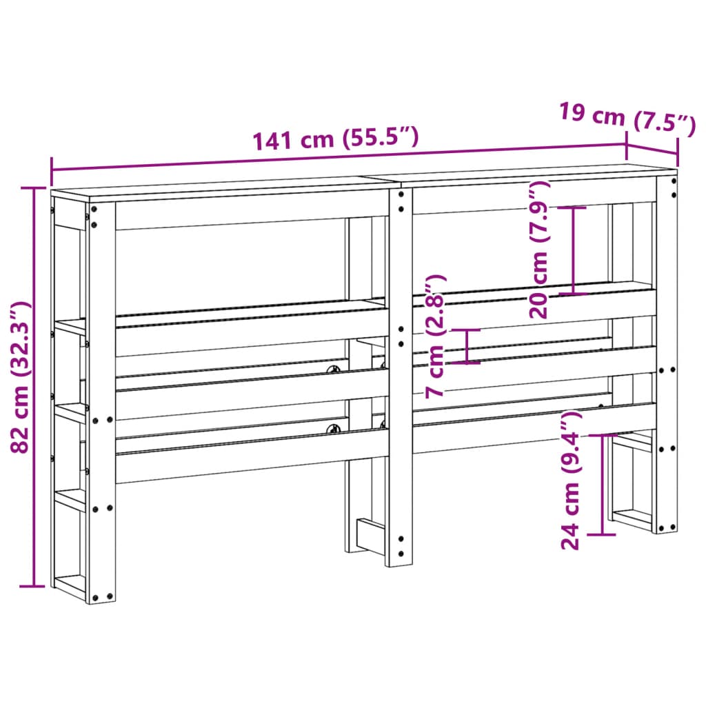 vidaXL Wezgłowie do łóżka, z półkami, białe, 135 cm, drewno sosnowe