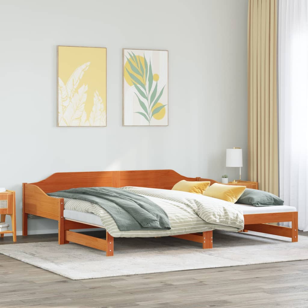 vidaXL Łóżko dzienne rozsuwane, woskowy brąz, 80x200 cm drewno sosnowe