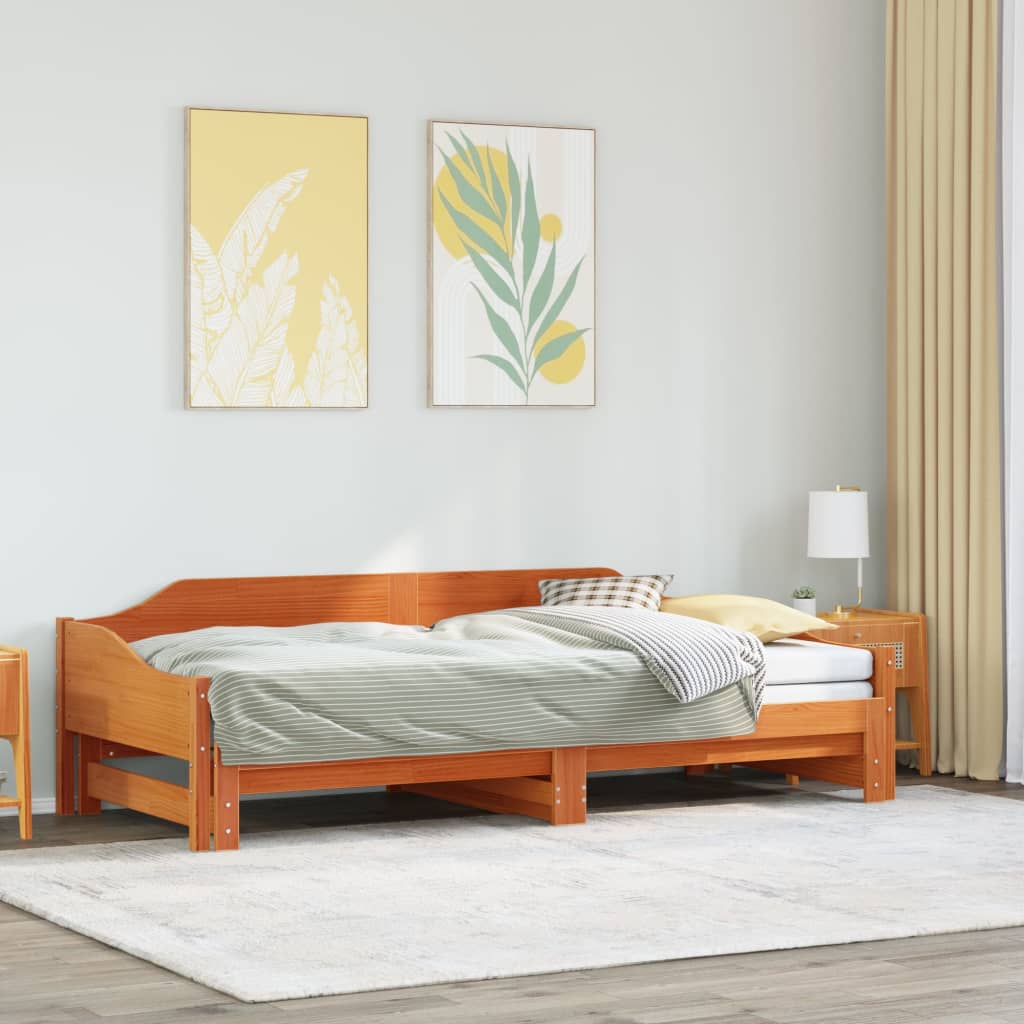 vidaXL Łóżko dzienne rozsuwane, woskowy brąz, 80x200 cm drewno sosnowe