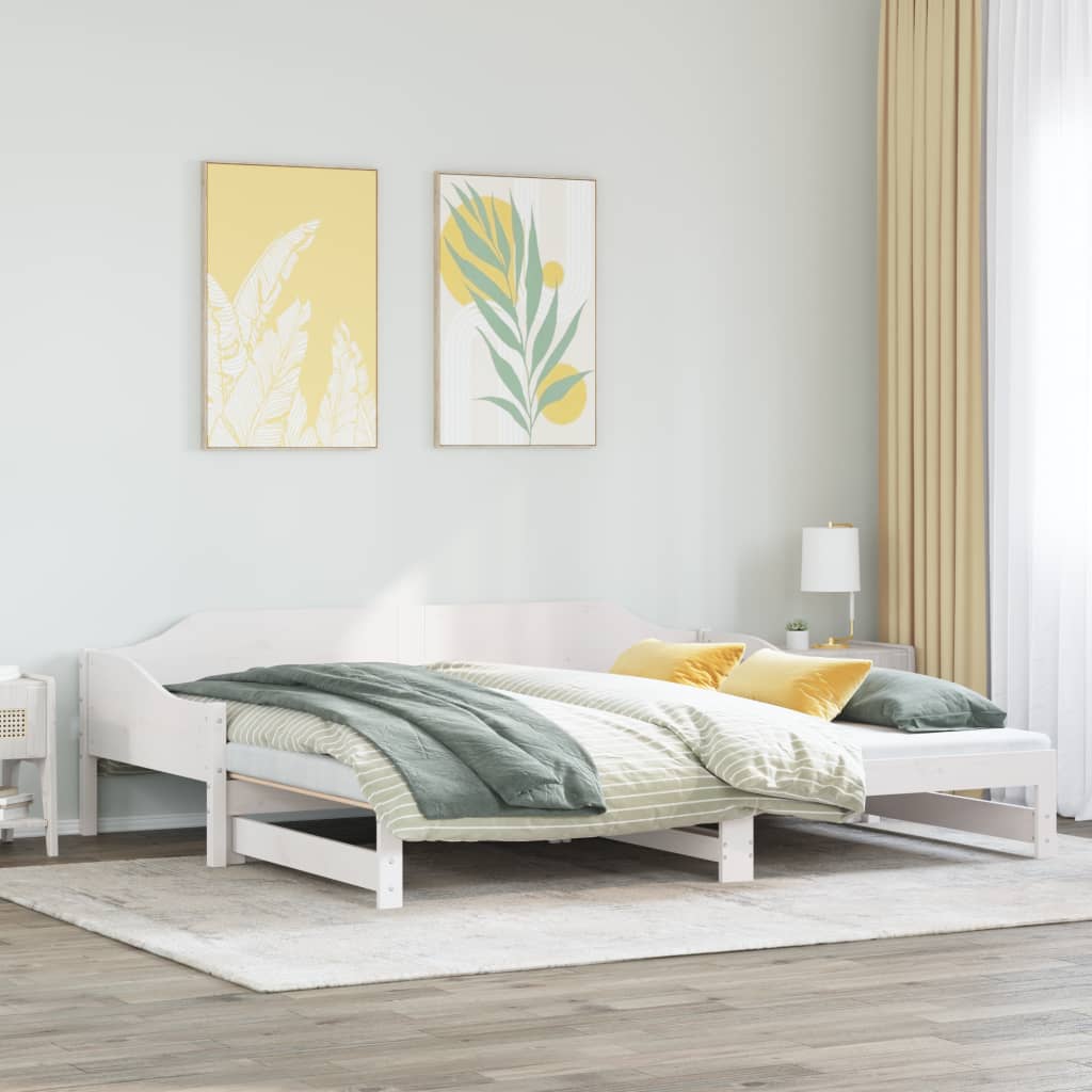 vidaXL Łóżko dzienne rozsuwane, białe, 90x200 cm, lite drewno sosnowe