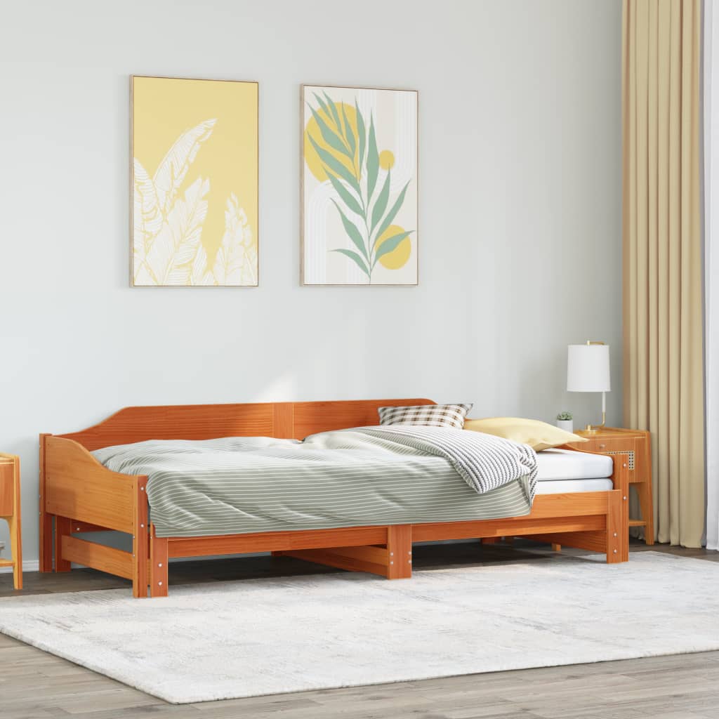 vidaXL Łóżko dzienne rozsuwane, woskowy brąz, 90x200 cm drewno sosnowe