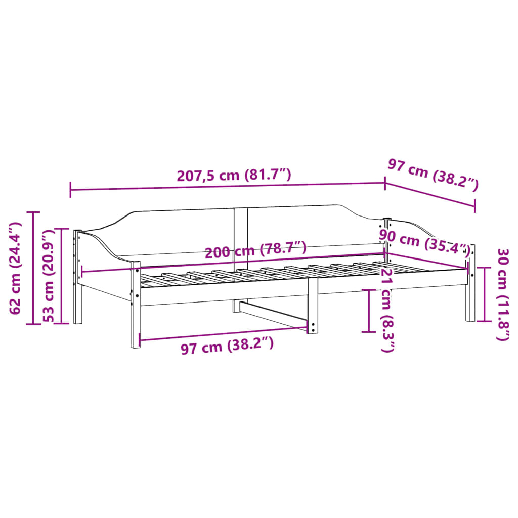 vidaXL Rama łóżka bez materaca, 90x200 cm, lite drewno sosnowe