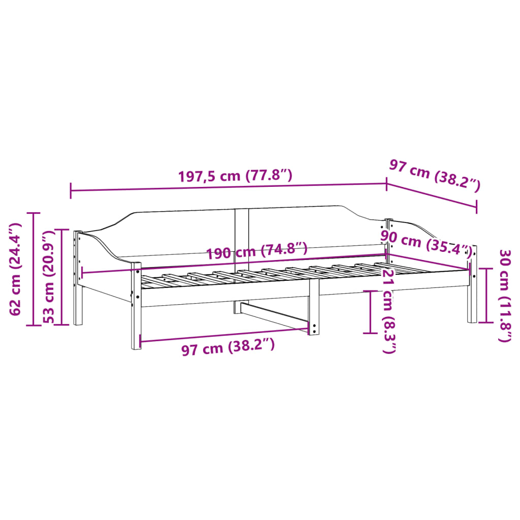 vidaXL Rama łóżka bez materaca, 90x190 cm, lite drewno sosnowe