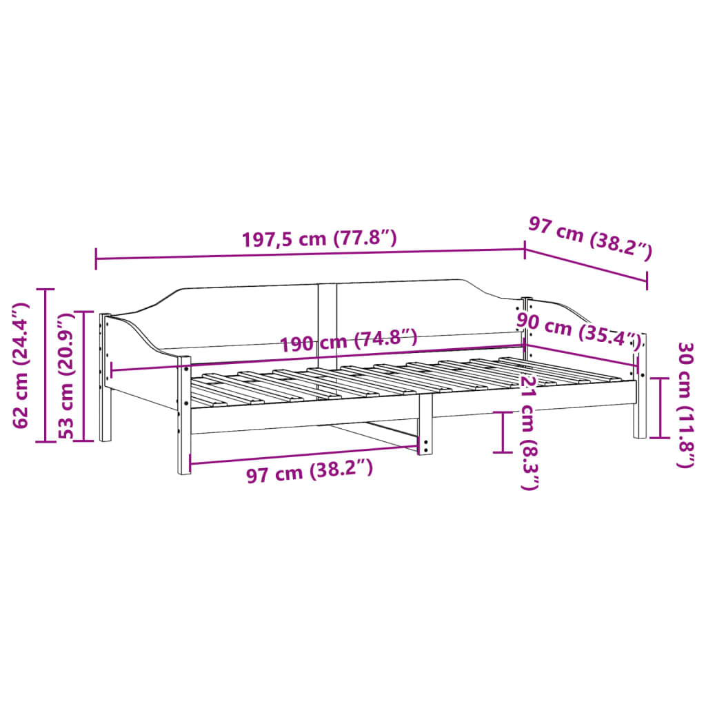 vidaXL Rama łóżka bez materaca, biała, 90x190 cm, lite drewno sosnowe