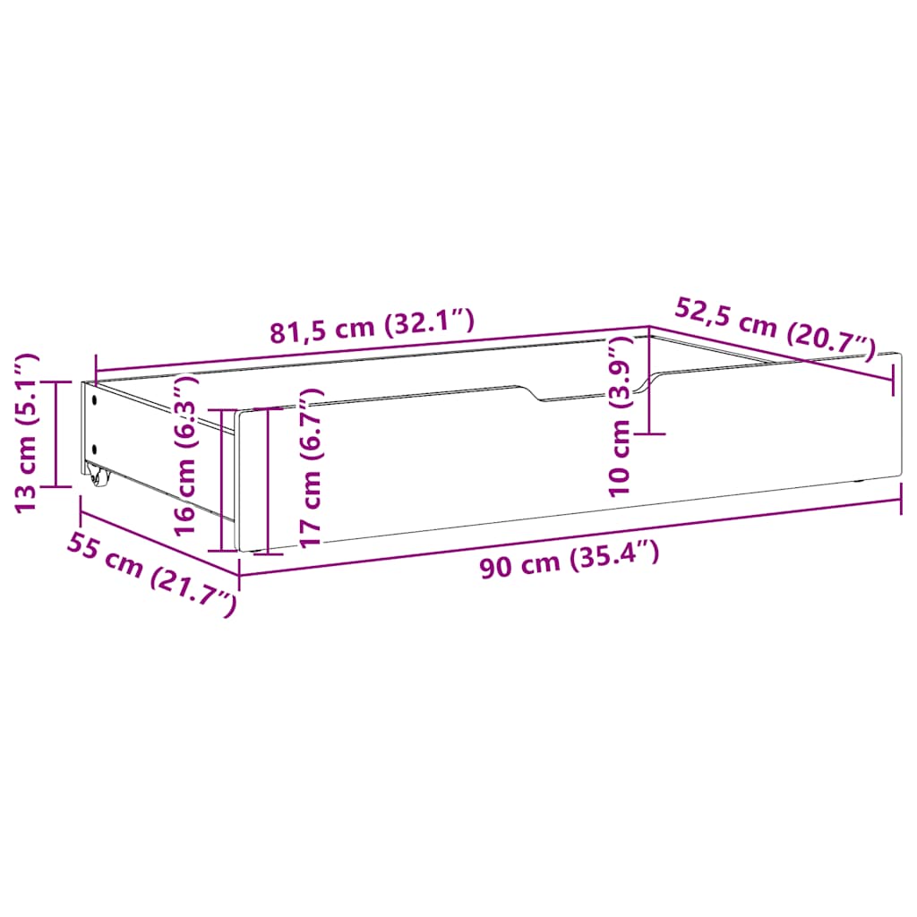 vidaXL Szuflady pod łóżko, z kółkami, 2 szt, białe, 90x55x17 cm, sosna