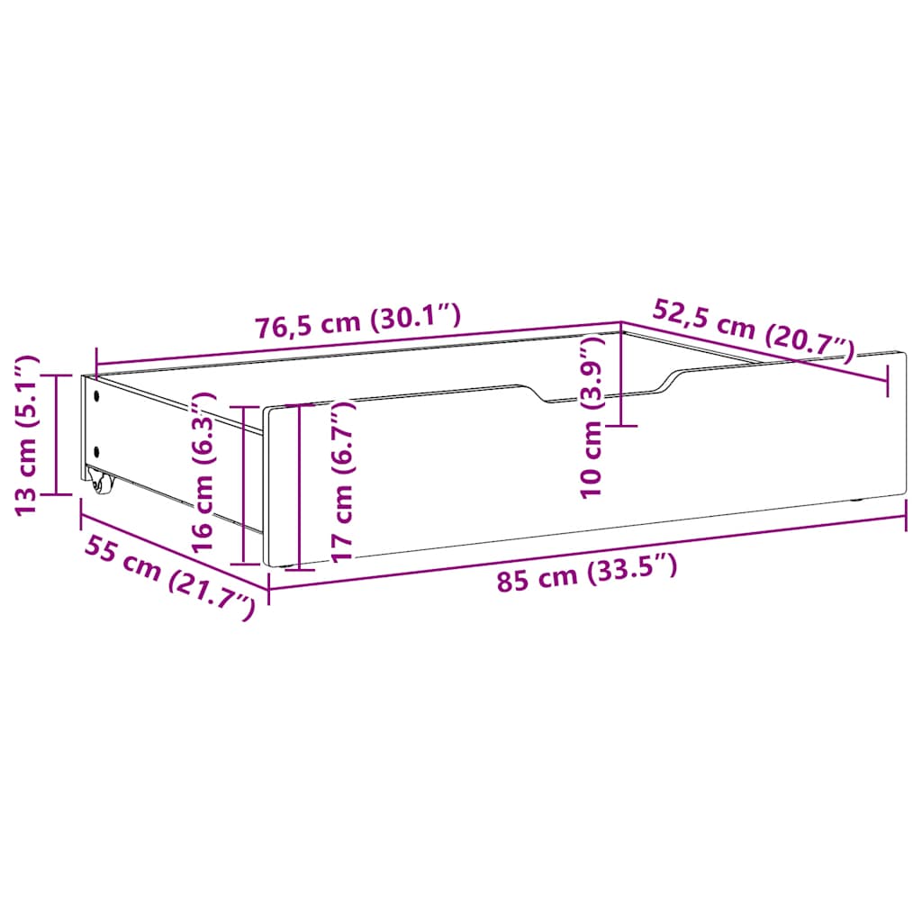 vidaXL Szuflady pod łóżko, 2 szt, białe, 85x55x17 cm, drewno sosnowe