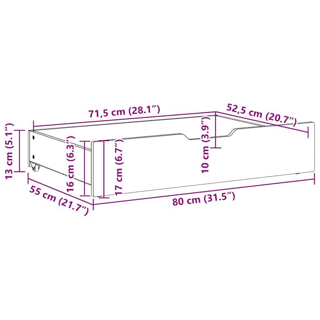 vidaXL Szuflady pod łóżko, 2 szt., białe, 80x55x17 cm, drewno sosnowe