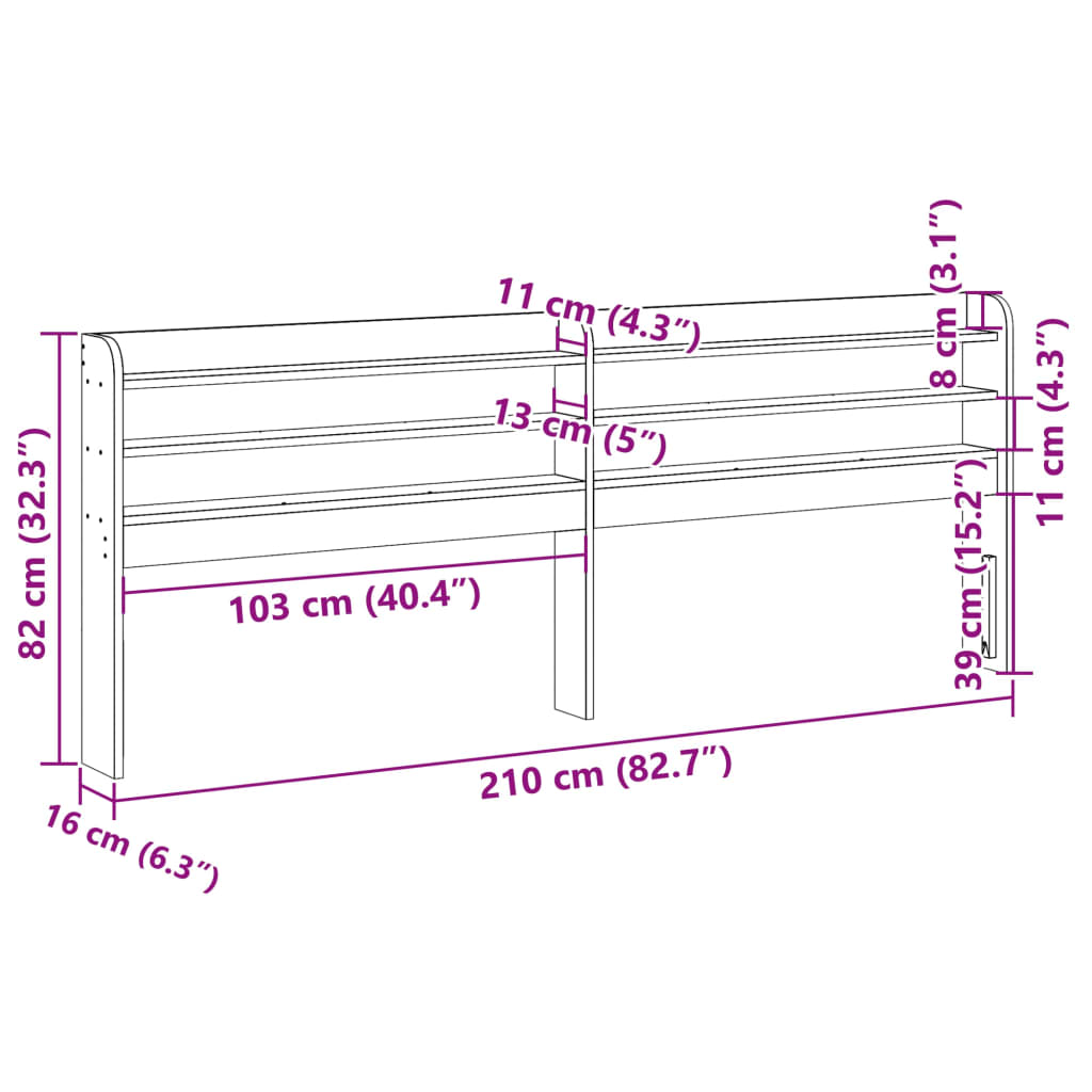 vidaXL Wezgłowie do łóżka, z półkami, 200 cm, lite drewno sosnowe