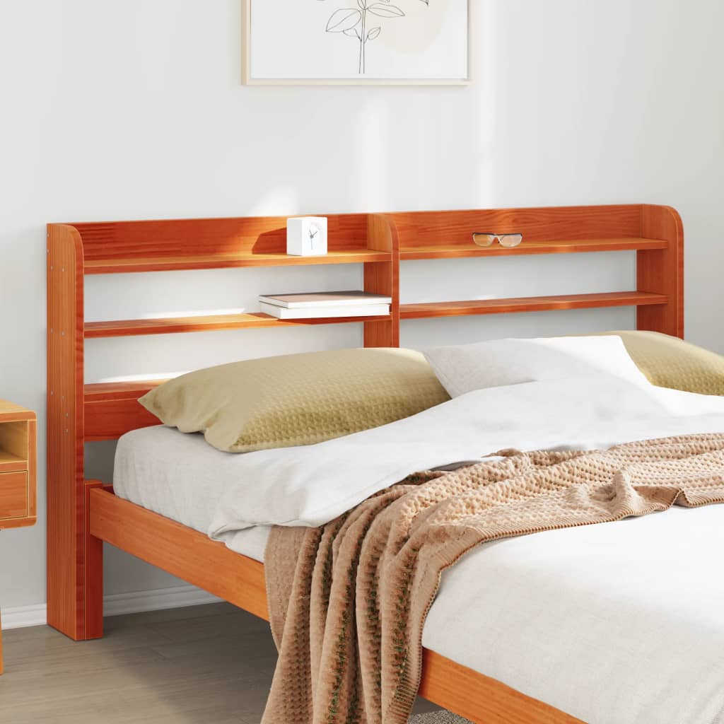 vidaXL Wezgłowie do łóżka, z półkami, woskowy brąz, 150 cm, sosnowe