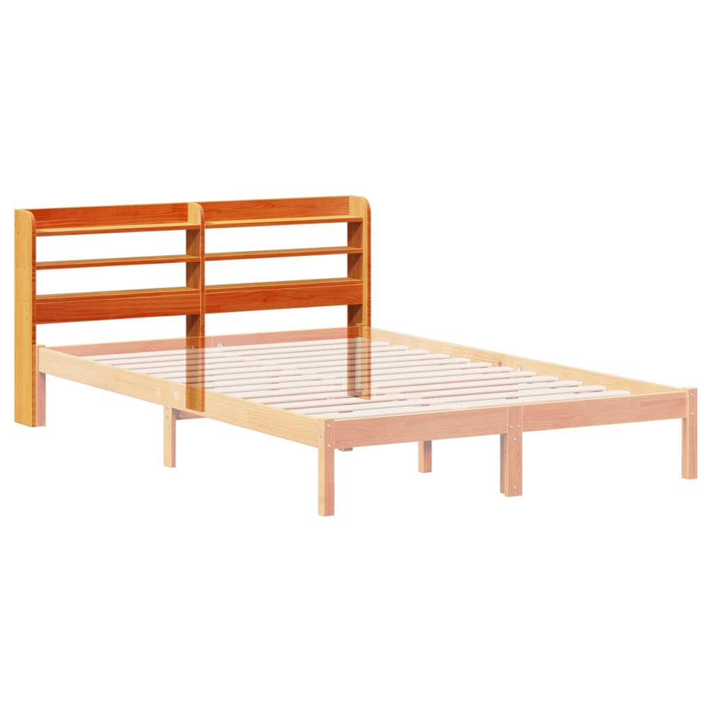 vidaXL Wezgłowie do łóżka, z półkami, woskowy brąz, 140 cm, sosnowe