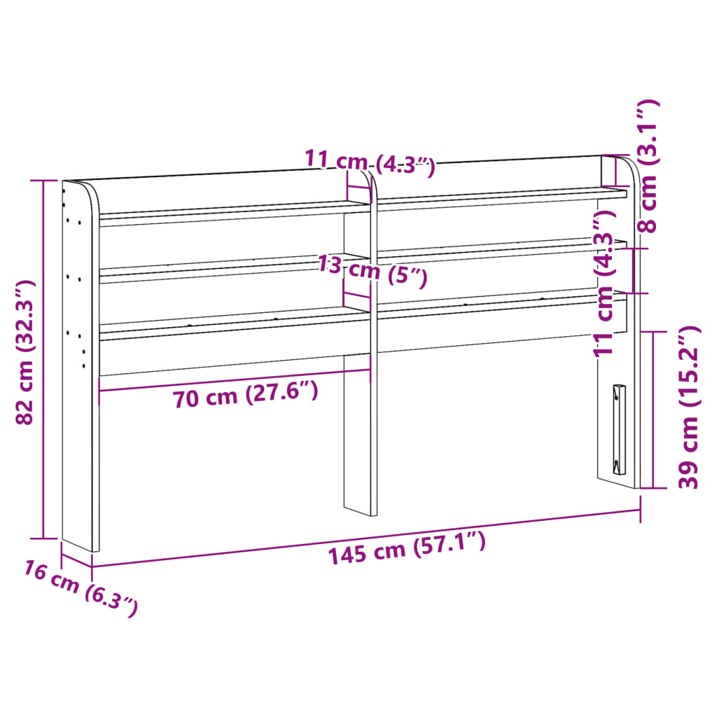 vidaXL Wezgłowie do łóżka, z półkami, 135 cm, lite drewno sosnowe