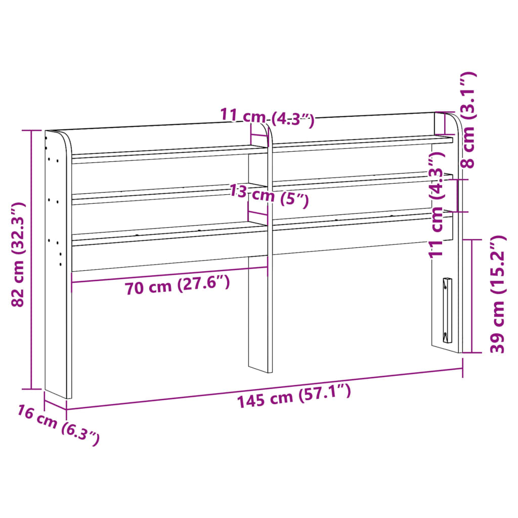 vidaXL Wezgłowie do łóżka, z półkami, białe, 135 cm, drewno sosnowe