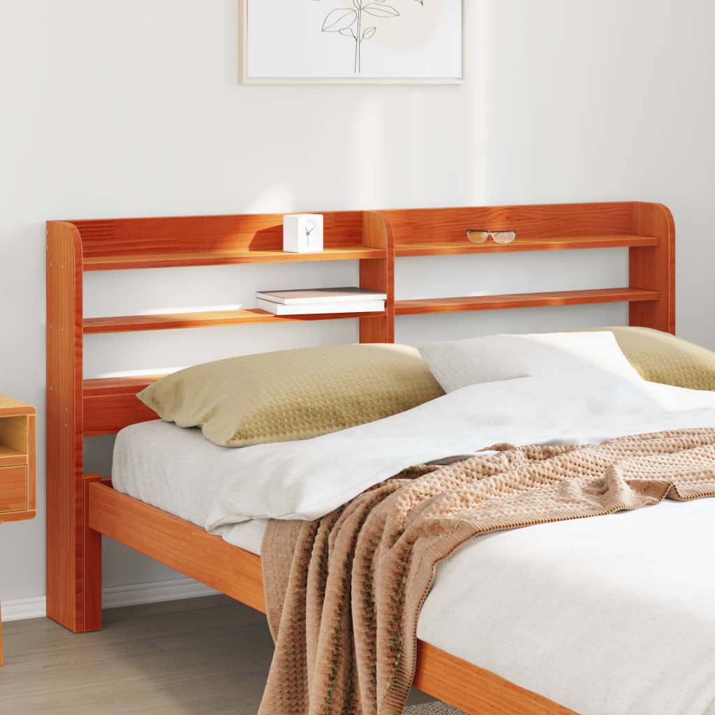 vidaXL Wezgłowie do łóżka, z półkami, woskowy brąz, 120 cm, sosnowe