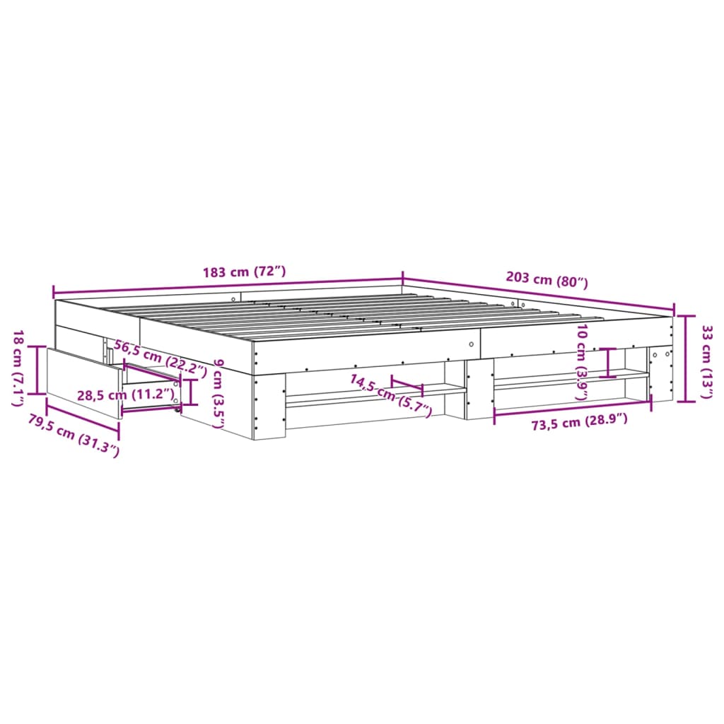 vidaXL Rama łóżka bez materaca Biała 180x200cm Drewno klejone