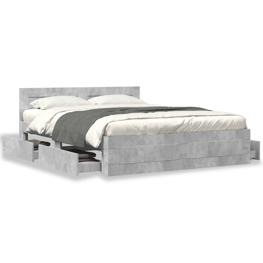 vidaXL Rama łóżka z wezgłowiem, szarość betonu, 160x200 cm