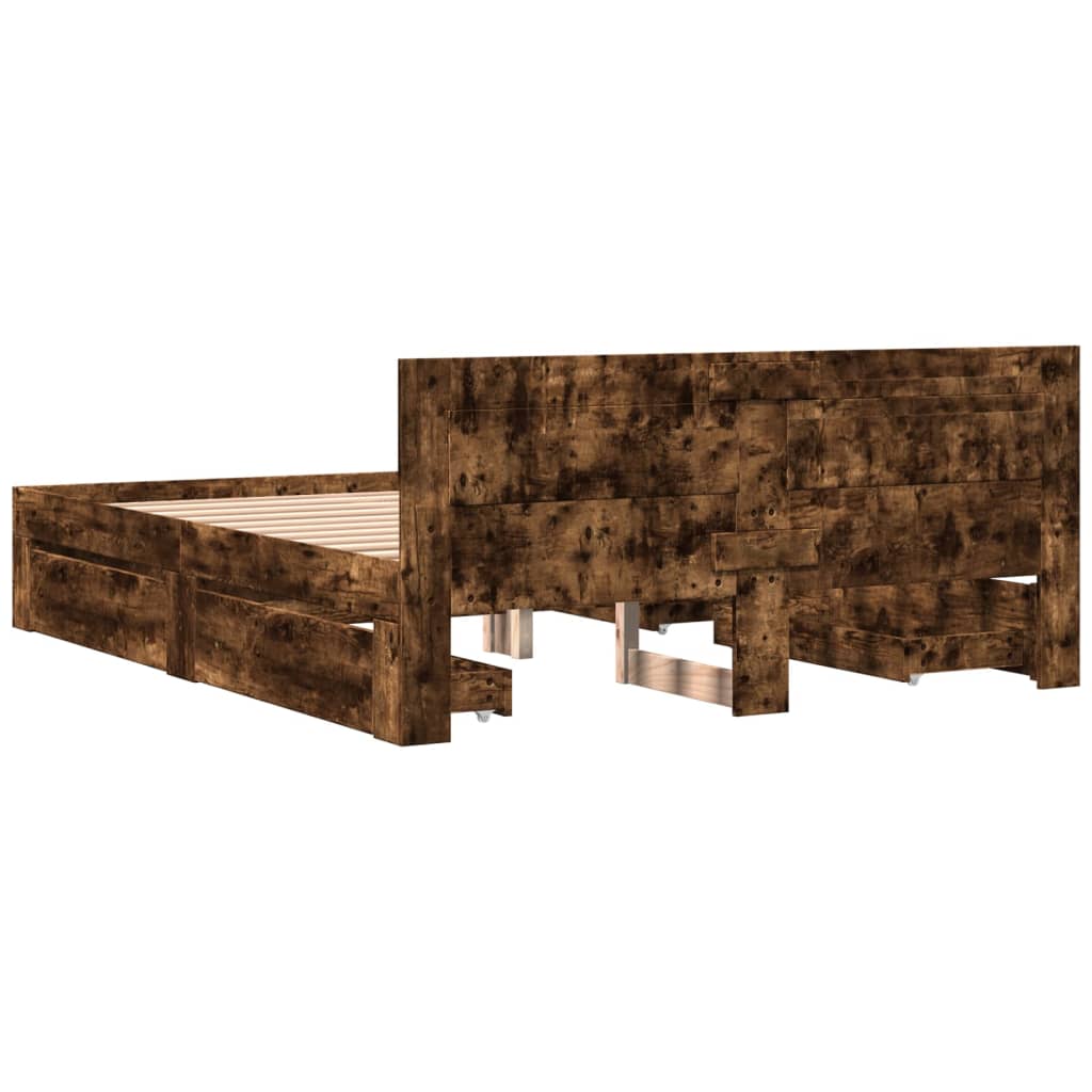 vidaXL Rama łóżka z wezgłowiem, przydymiony dąb, 160x200 cm