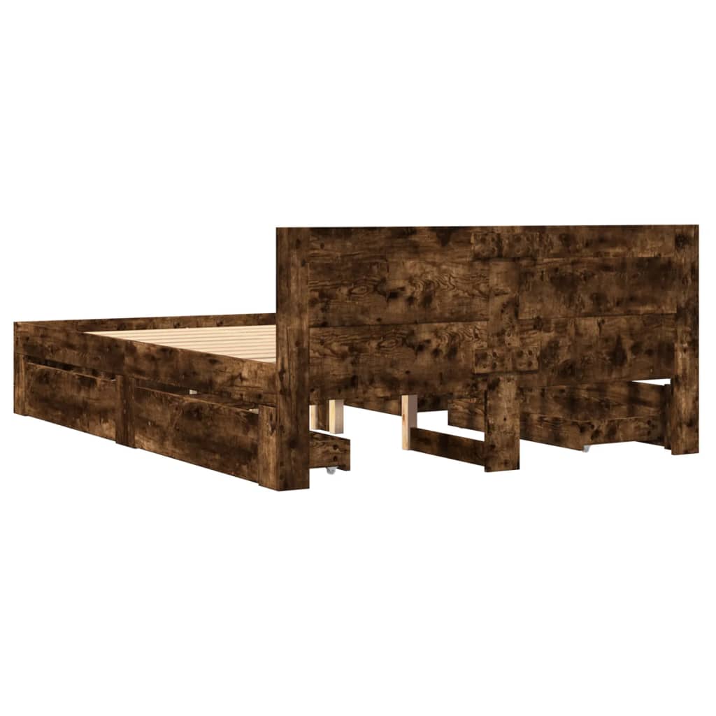 vidaXL Rama łóżka z wezgłowiem, przydymiony dąb, 120x200 cm