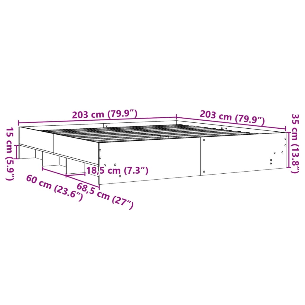vidaXL Rama łóżka bez materaca dąb wędzony 200x200 cm drewno klejone