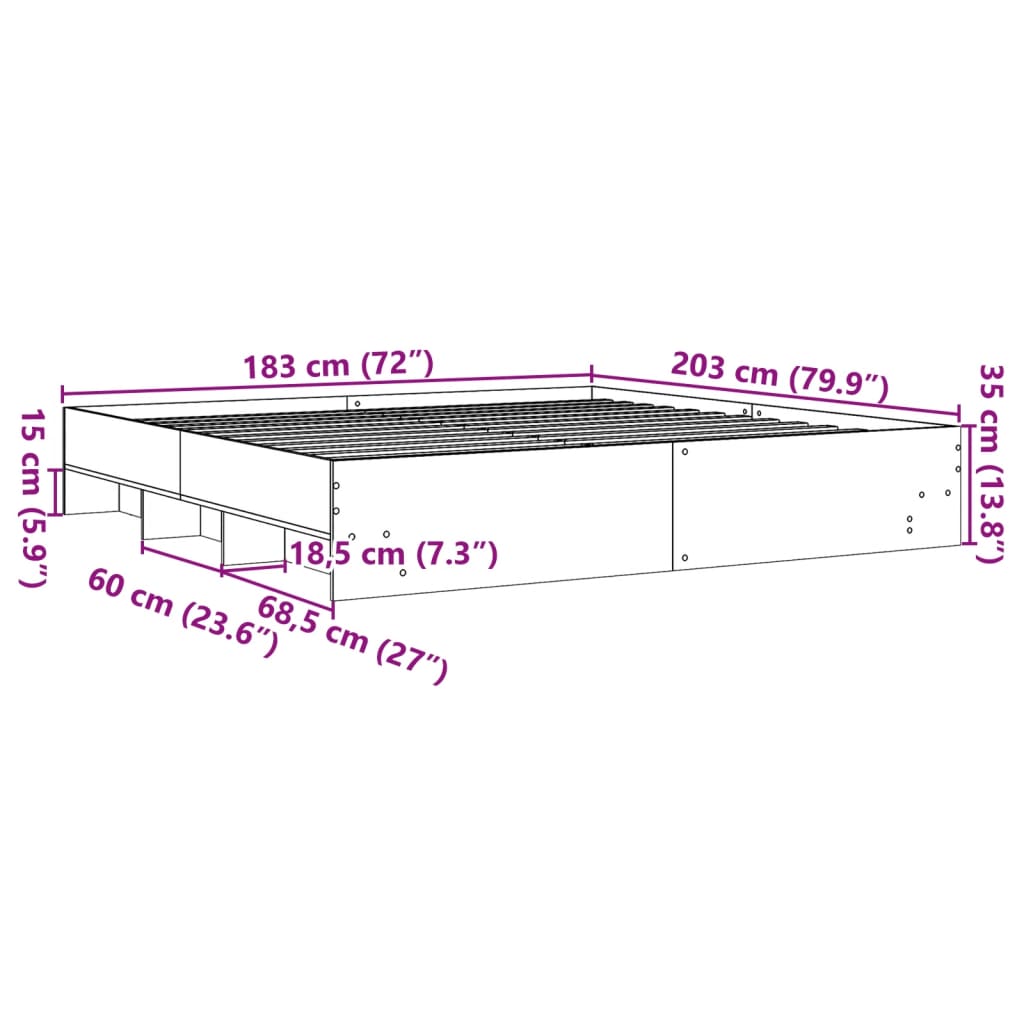 vidaXL Rama łóżka bez materaca Czarna 180x200cm Drewno klejone