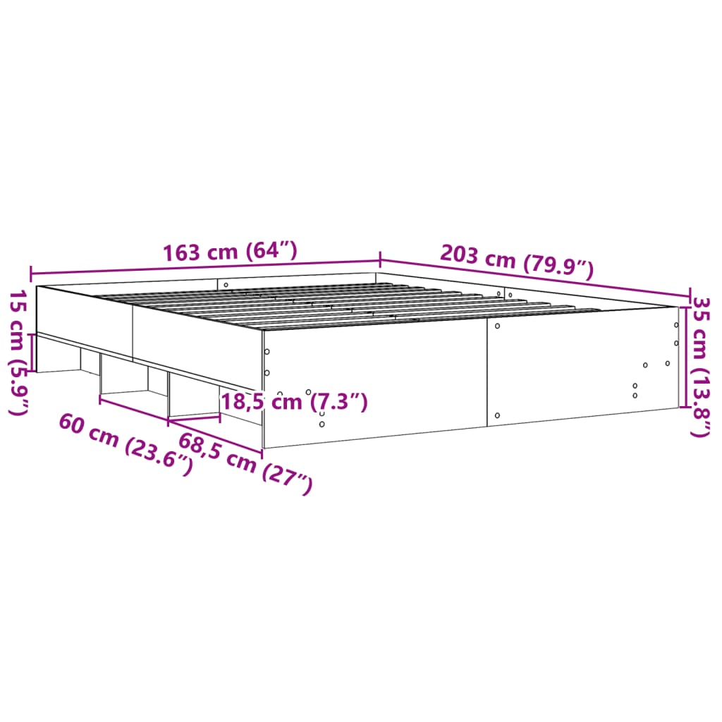 vidaXL Rama łóżka bez materaca Betonowa szarość 160x200cm