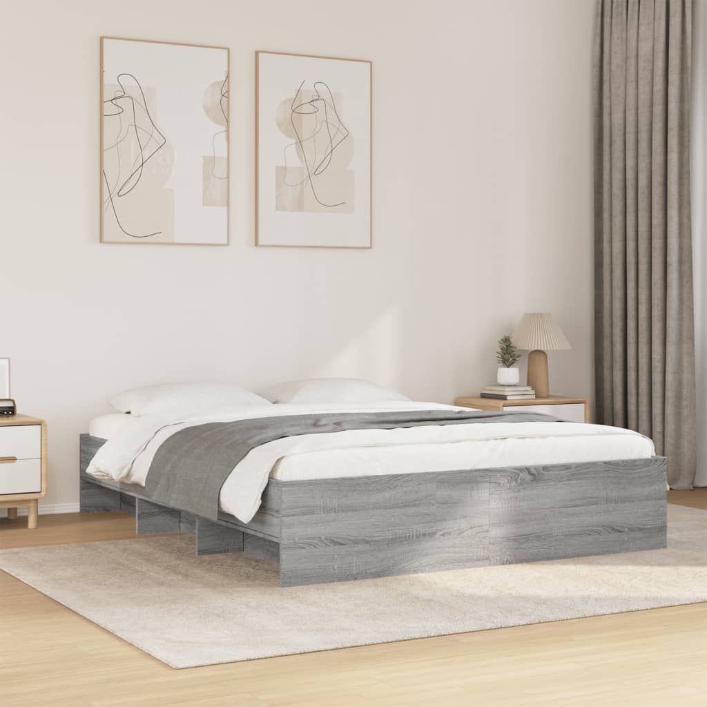 vidaXL Rama łóżka bez materaca Szary Sonoma 160x200cm Drewno klejone