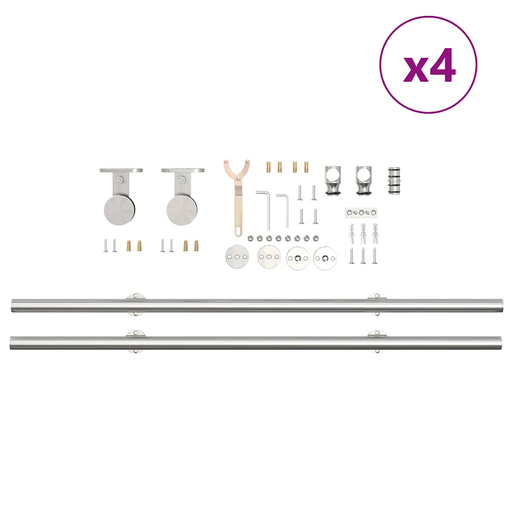 vidaXL System do mocowania drzwi przesuwnych, 366 cm, stal, srebrny