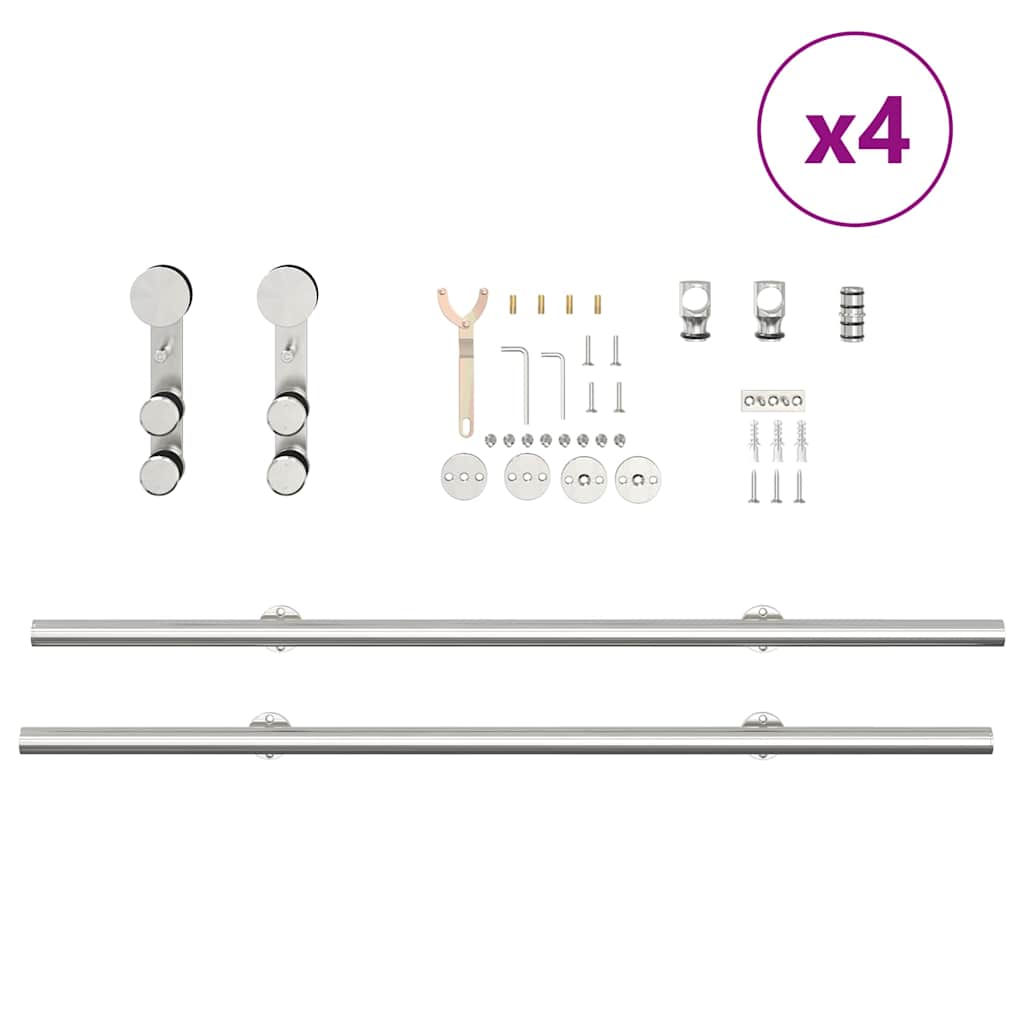 vidaXL System do mocowania drzwi przesuwnych, 400 cm, stal, srebrny
