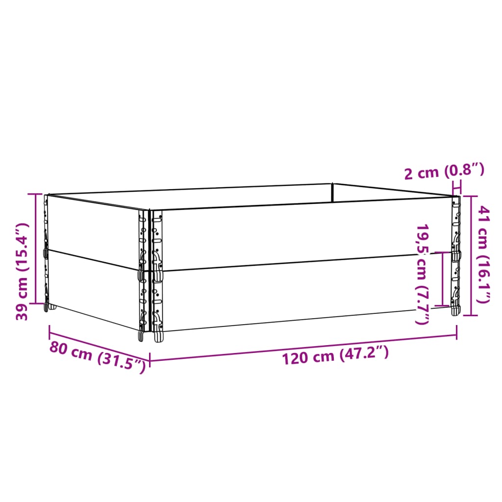 vidaXL Nadstawki paletowe, 2 szt., szare, 120x80 cm, drewno sosnowe