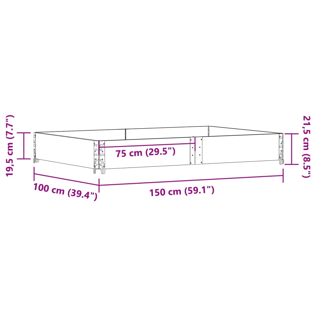 vidaXL Nadstawka paletowa, szara, 150x100 cm, lite drewno sosnowe