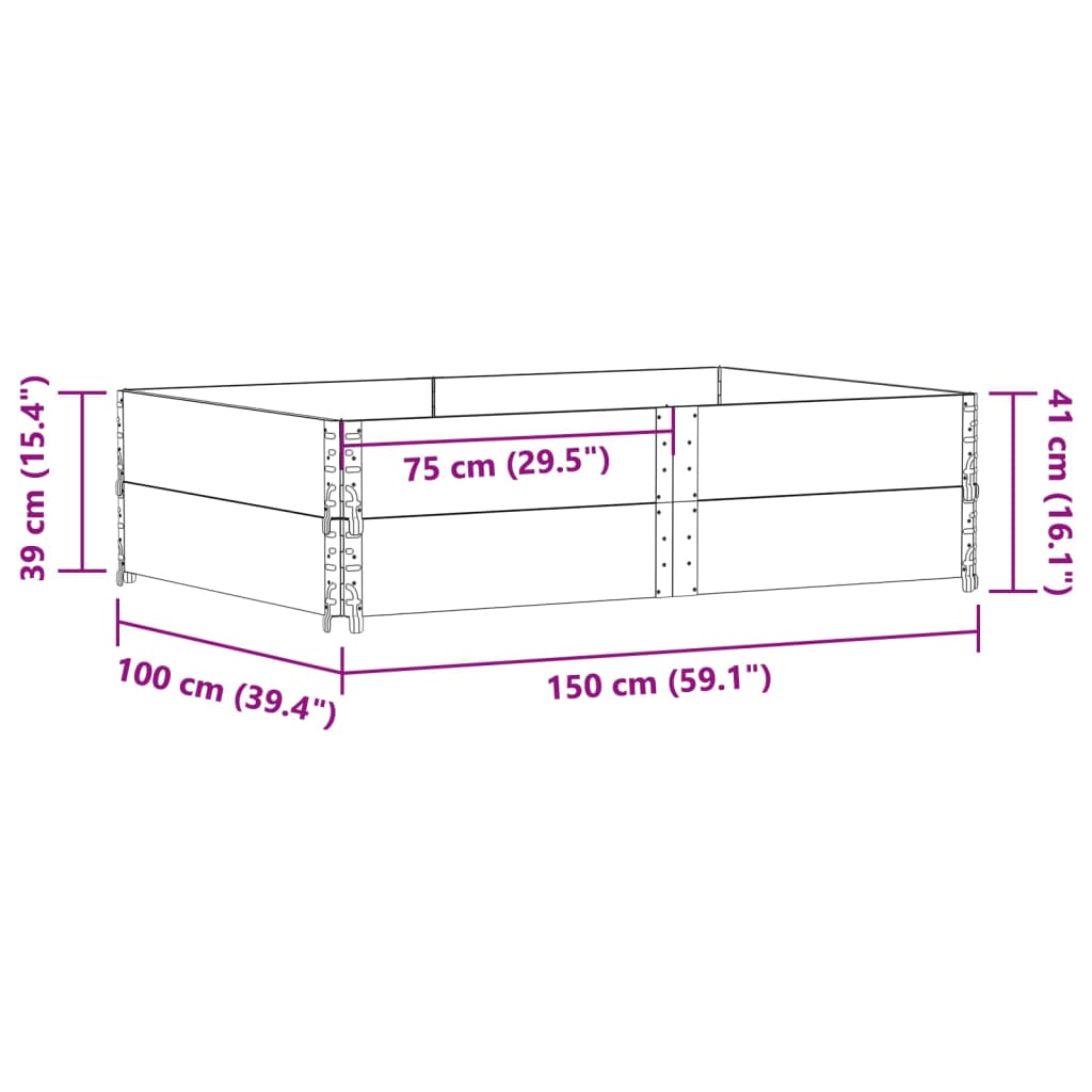 vidaXL Nadstawki paletowe, 2 szt., szare, 150x100 cm, drewno sosnowe