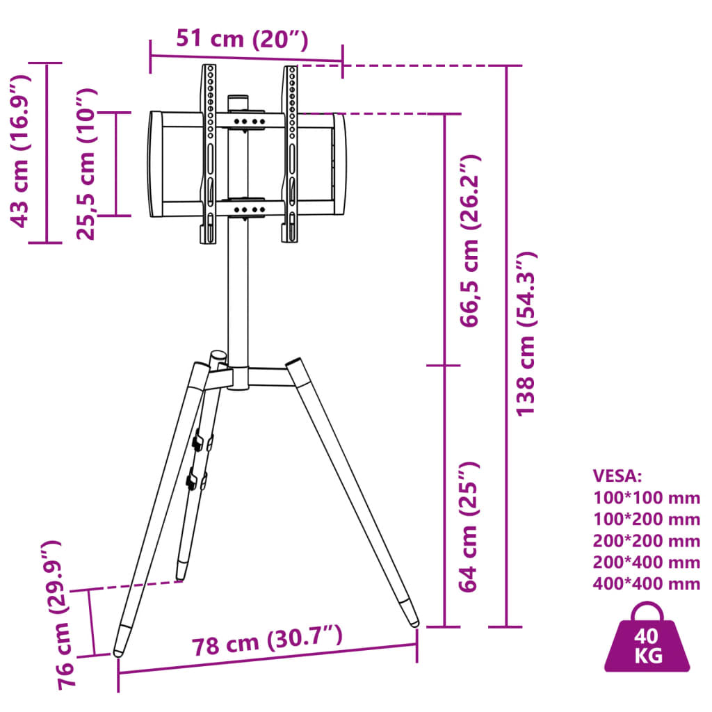 vidaXL Stojak z uchwytem na TV 37-65'', rozstaw VESA 400x400 mm, 40 kg