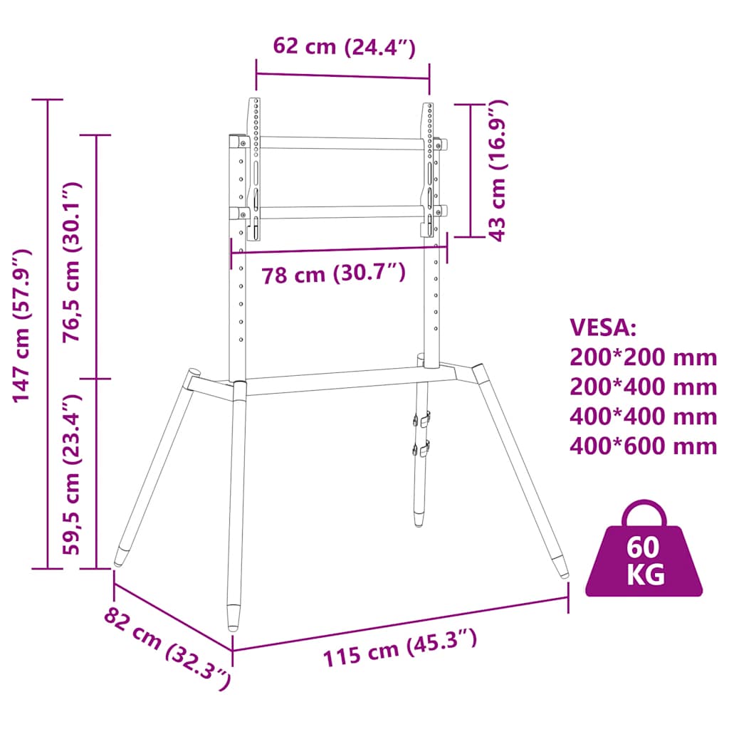 vidaXL Stojak z uchwytem do TV 37-86'', VESA maks. 400x600 mm, 60 kg